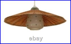 Rare Finnish Ceiling Lamp Aspen Slat Shade Painted Glass Mid Century Modern