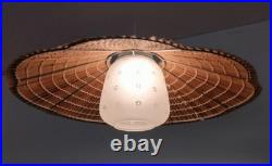Rare Finnish Ceiling Lamp Aspen Slat Shade Painted Glass Mid Century Modern
