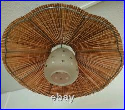 Rare Finnish Ceiling Lamp Aspen Slat Shade Painted Glass Mid Century Modern
