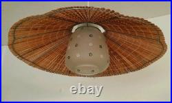 Rare Finnish Ceiling Lamp Aspen Slat Shade Painted Glass Mid Century Modern