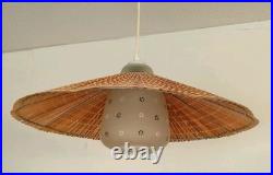 Rare Finnish Ceiling Lamp Aspen Slat Shade Painted Glass Mid Century Modern