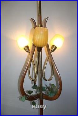 Rare Form Mid-Century Modern Tension Pole Lamp Brass & Teak