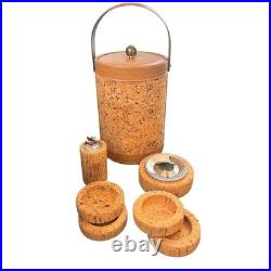 Rare Georges Briard Cork Barware Set Ice Bucket Coasters Ashtray MCM USA