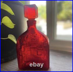 Rare HTF Vintage 1960's Mid Century Red Empoli Square Brutalist Squat Decanter