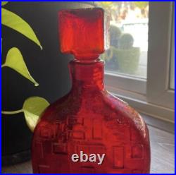 Rare HTF Vintage 1960's Mid Century Red Empoli Square Brutalist Squat Decanter