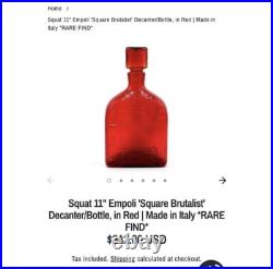 Rare HTF Vintage 1960's Mid Century Red Empoli Square Brutalist Squat Decanter