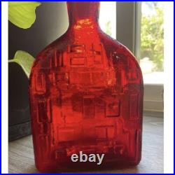 Rare HTF Vintage 1960's Mid Century Red Empoli Square Brutalist Squat Decanter