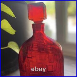 Rare HTF Vintage 1960's Mid Century Red Empoli Square Brutalist Squat Decanter