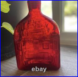 Rare HTF Vintage 1960's Mid Century Red Empoli Square Brutalist Squat Decanter