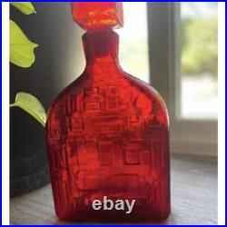 Rare HTF Vintage 1960's Mid Century Red Empoli Square Brutalist Squat Decanter