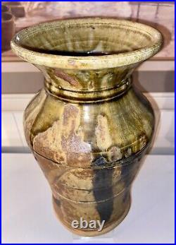 Rare Hand Thrown Expressionist Pottery Drip Glaze Studio Vase Marked 11.5