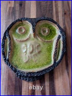 Rare Helmut Schaffenacker 1950's Vintage Bas-relief Glzd Ceramic Owl Plaque