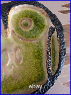 Rare Helmut Schaffenacker 1950's Vintage Bas-relief Glzd Ceramic Owl Plaque