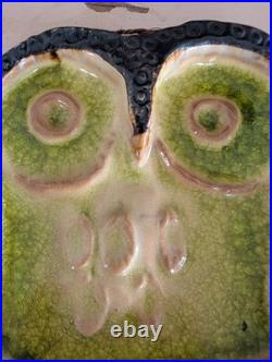 Rare Helmut Schaffenacker 1950's Vintage Bas-relief Glzd Ceramic Owl Plaque