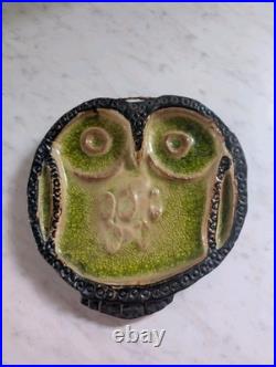 Rare Helmut Schaffenacker 1950's Vintage Bas-relief Glzd Ceramic Owl Plaque