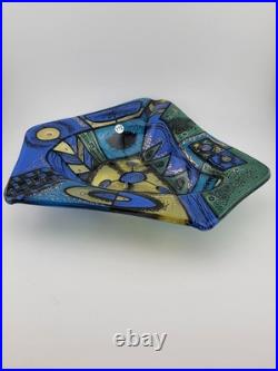 Rare Highly Collectible Vintage Higgins Fused Glass Modernist Geometric Ashtray Rare Highly Collectible Vintage Higgins Fused Glass Modernist Geometric Ashtray