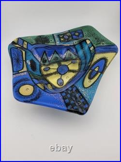 Rare Highly Collectible Vintage Higgins Fused Glass Modernist Geometric Ashtray Rare Highly Collectible Vintage Higgins Fused Glass Modernist Geometric Ashtray
