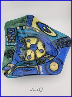 Rare Highly Collectible Vintage Higgins Fused Glass Modernist Geometric Ashtray Rare Highly Collectible Vintage Higgins Fused Glass Modernist Geometric Ashtray