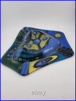 Rare Highly Collectible Vintage Higgins Fused Glass Modernist Geometric Ashtray Rare Highly Collectible Vintage Higgins Fused Glass Modernist Geometric Ashtray