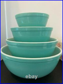 Rare Htf Vintage Pyrex Turquoise Robins Egg Mixing Bowl Set 401 402 403 404 Mint