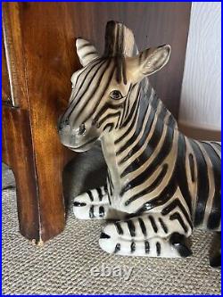 Rare! Huge Vintage Mid Century Modern Ceramic Zebra Statue / Sculpture