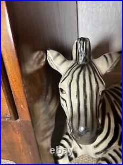 Rare! Huge Vintage Mid Century Modern Ceramic Zebra Statue / Sculpture