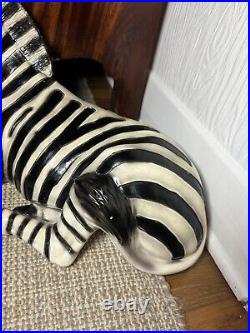 Rare! Huge Vintage Mid Century Modern Ceramic Zebra Statue / Sculpture