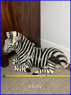 Rare! Huge Vintage Mid Century Modern Ceramic Zebra Statue / Sculpture