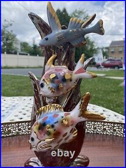 Rare Italian Mid Century Modern Ceramic Vase Fish Design 13 1/4 Tall Signed Rare Italian Mid Century Modern Ceramic Vase Fish Design 13 1/4 Tall Signed