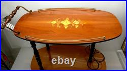 Rare Italy Vintage 50th Mid Century Marquetry & Brass Bar Cart Drinks Trolley