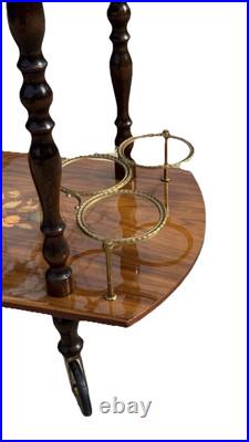 Rare Italy Vintage 50th Mid Century Marquetry & Brass Bar Cart Drinks Trolley