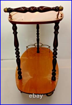 Rare Italy Vintage 50th Mid Century Marquetry & Brass Bar Cart Drinks Trolley