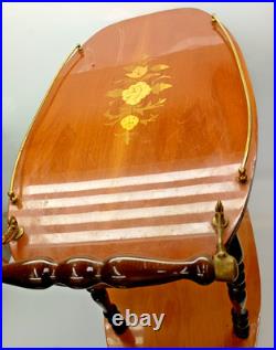 Rare Italy Vintage 50th Mid Century Marquetry & Brass Bar Cart Drinks Trolley
