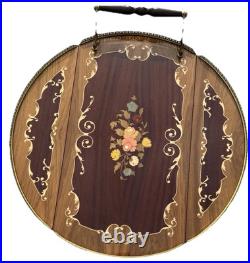 Rare Italy Vintage 50th Mid Century Marquetry & Brass Bar Cart Drinks Trolley