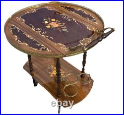 Rare Italy Vintage 50th Mid Century Marquetry & Brass Bar Cart Drinks Trolley