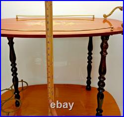 Rare Italy Vintage 50th Mid Century Marquetry & Brass Bar Cart Drinks Trolley