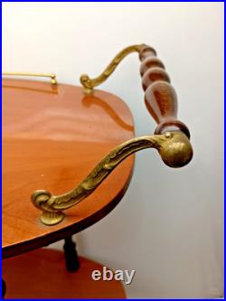 Rare Italy Vintage 50th Mid Century Marquetry & Brass Bar Cart Drinks Trolley
