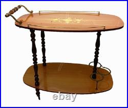 Rare Italy Vintage 50th Mid Century Marquetry & Brass Bar Cart Drinks Trolley