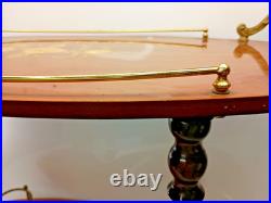 Rare Italy Vintage 50th Mid Century Marquetry & Brass Bar Cart Drinks Trolley