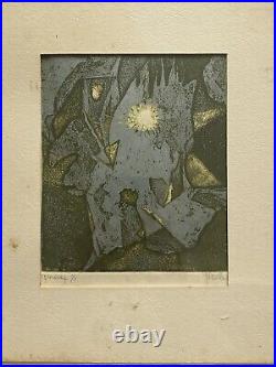 Rare Jan Gelb Signed Mid Century Modern 60s Monotype Abstract Print Glowing Rare Jan Gelb Signed Mid Century Modern 60s Monotype Abstract Print Glowing