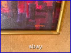 Rare Japan 1950's-60's Mid-Century Modern Abstract Oil Painting by Brayton