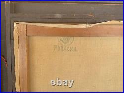 Rare Japan 1950's-60's Mid-Century Modern Abstract Oil Painting by Brayton