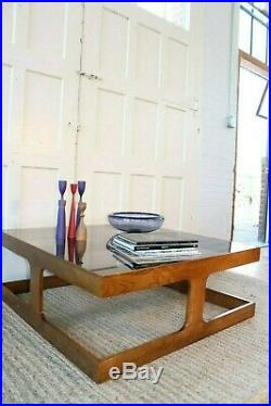 Rare Lane Mid Century Modern Walnut with Smoked Glass Coffee Table