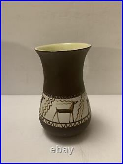 Rare Lapid Pottery Israel Gazelle Deer Stoneware Vase 7 Vintage MCM