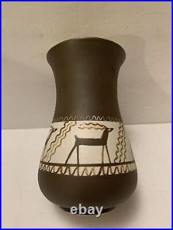 Rare Lapid Pottery Israel Gazelle Deer Stoneware Vase 7 Vintage MCM