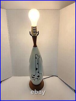 Rare Large Ceramic & Walnut RAYMOR GIRAFFE TABLE LAMP Vtg Mid-Century Modern MCM