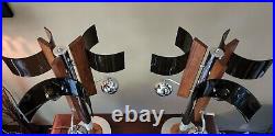 Rare Large MID Century Modern Vtg Space Age Wood And Smoked Lucite Chrome Lamps