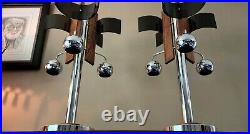 Rare Large MID Century Modern Vtg Space Age Wood And Smoked Lucite Chrome Lamps
