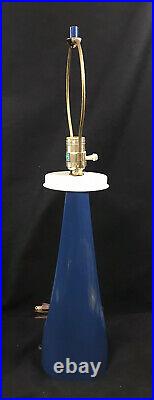 Rare Laurel Lamp Blue Painted Matching Finial Mid Century Modern