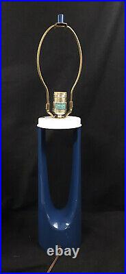 Rare Laurel Lamp Blue Painted Matching Finial Mid Century Modern